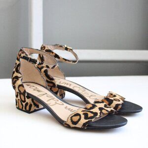 Sam Edelman "INARA" Black Leopard Fur Block Heel Pumps with Ankle Strap Size 8